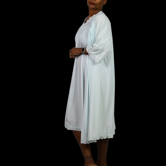 Vintage Shadowline Peignoir Set Blue Powder Chiffon Sheer Nylon Gown Robe XL - Picture 2 of 16